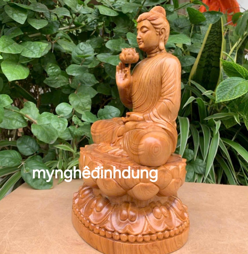 Tượng phật liên hoa bằng gỗ bách xanh thơm nức cao 30x17x14cm