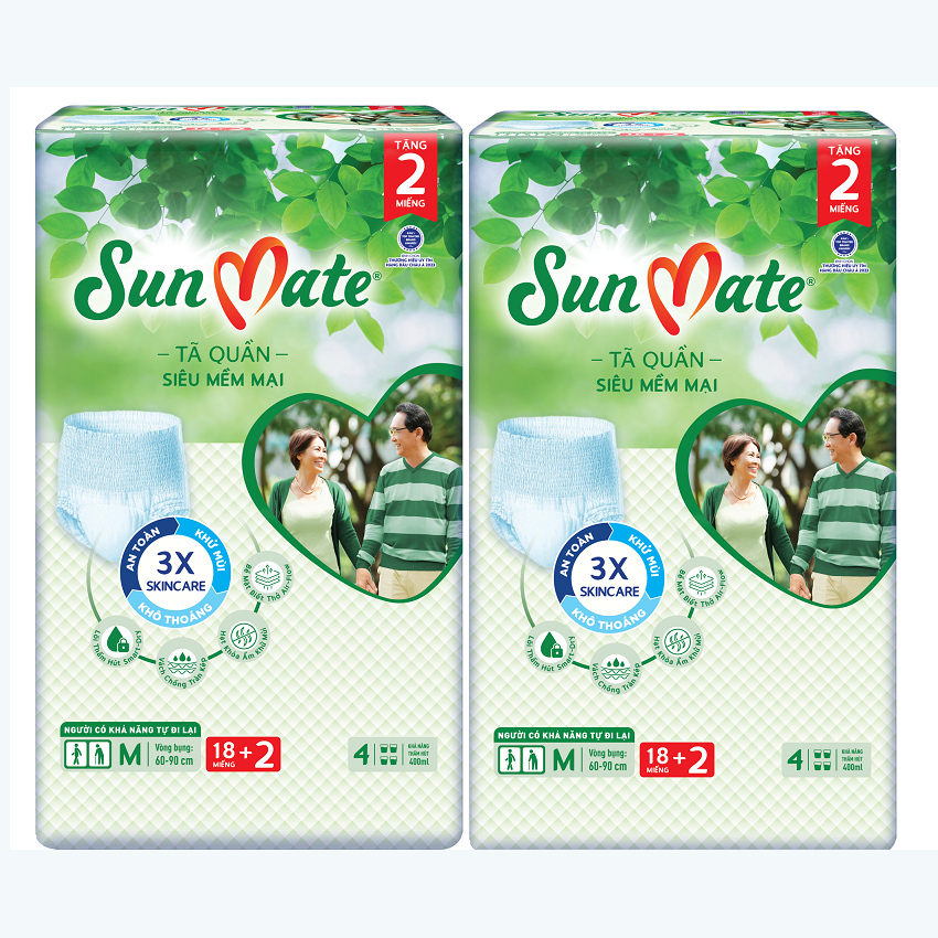 [Mẫu mới] Combo 2 Tã quần SunMate siêu mềm mại G1 mới size M-18+2 miếng