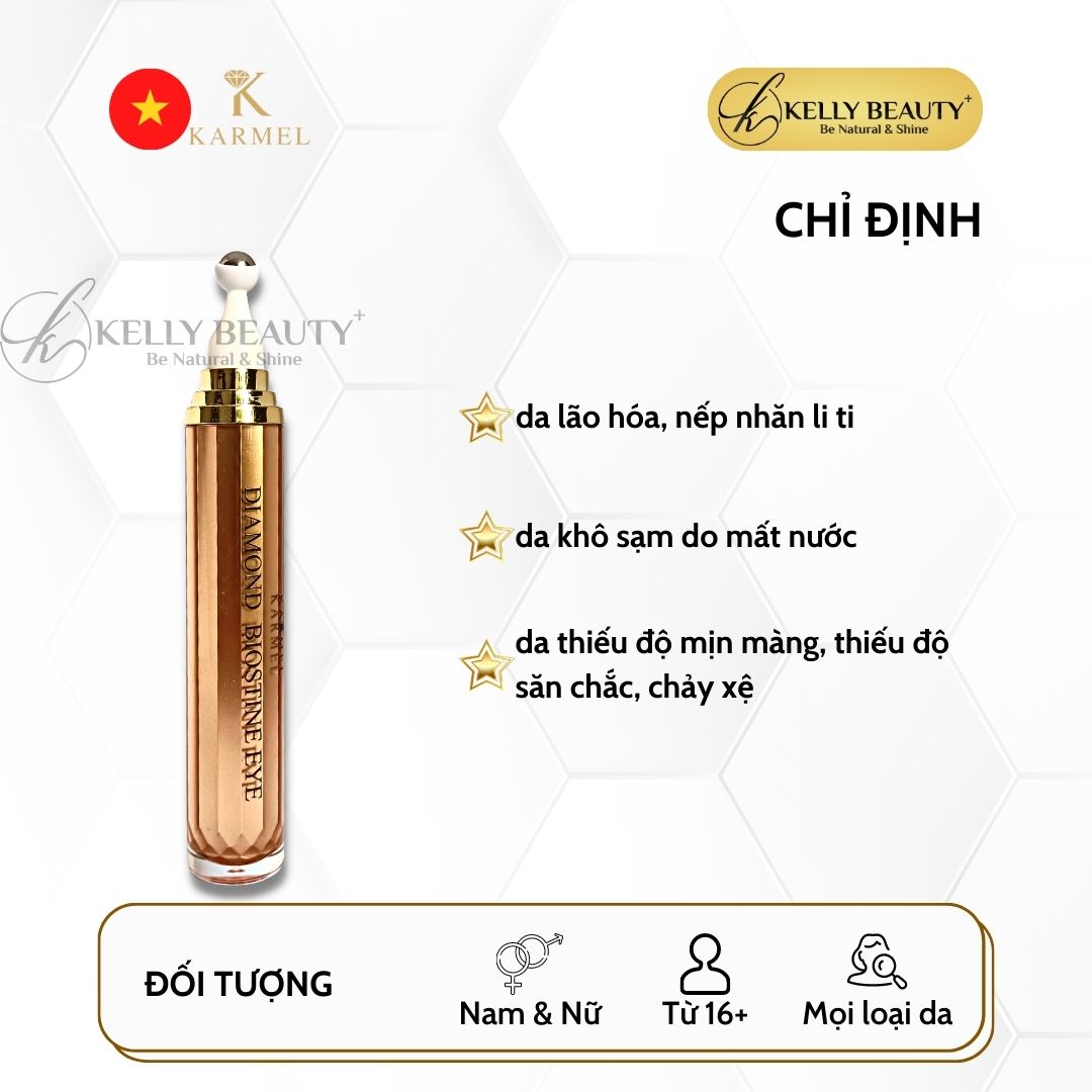 Karmel Diamond Biostine Eye – Tinh Chất Làm Mờ Nếp Nhăn Vùng Mắt Trán Miệng; Chống Lão Hóa, Đàn Hồi Da | Kelly Beauty