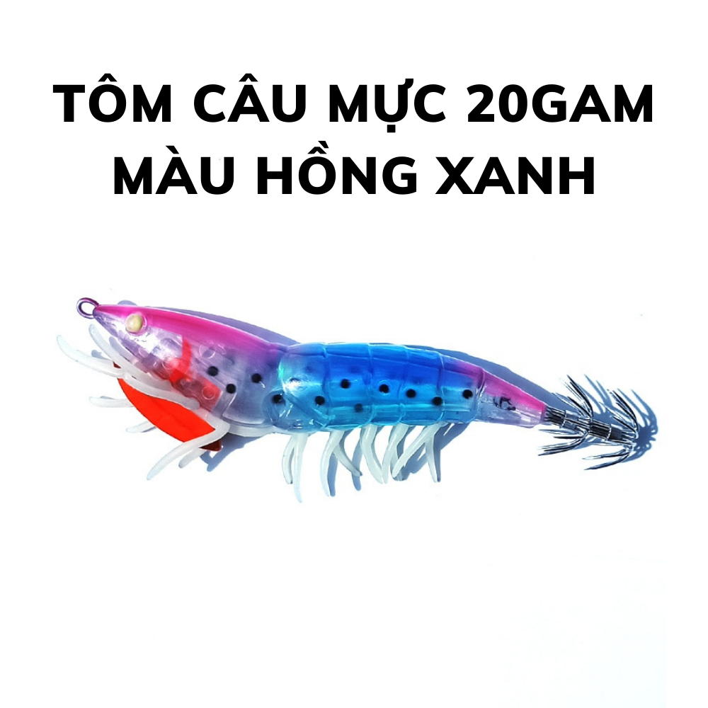 Mồi tôm giả câu mực có chân fimax nặng 20gam size 3.5 , mồi câu mực dạ quang dùng để câu các loại mực biển mực ống lá nang và bạch tuộc cực nhạy