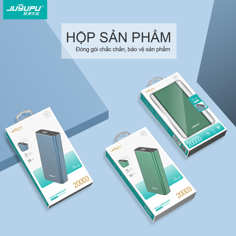 Sạc dự phòng JUYUPU PR6C 20000mAh vỏ nhôm kim loại cao cấp màn hình hiện thị dành cho iPhone Samsung OPPO VIVO HUAWEI XIAOMI - HÀNG CHÍNH HÃNG