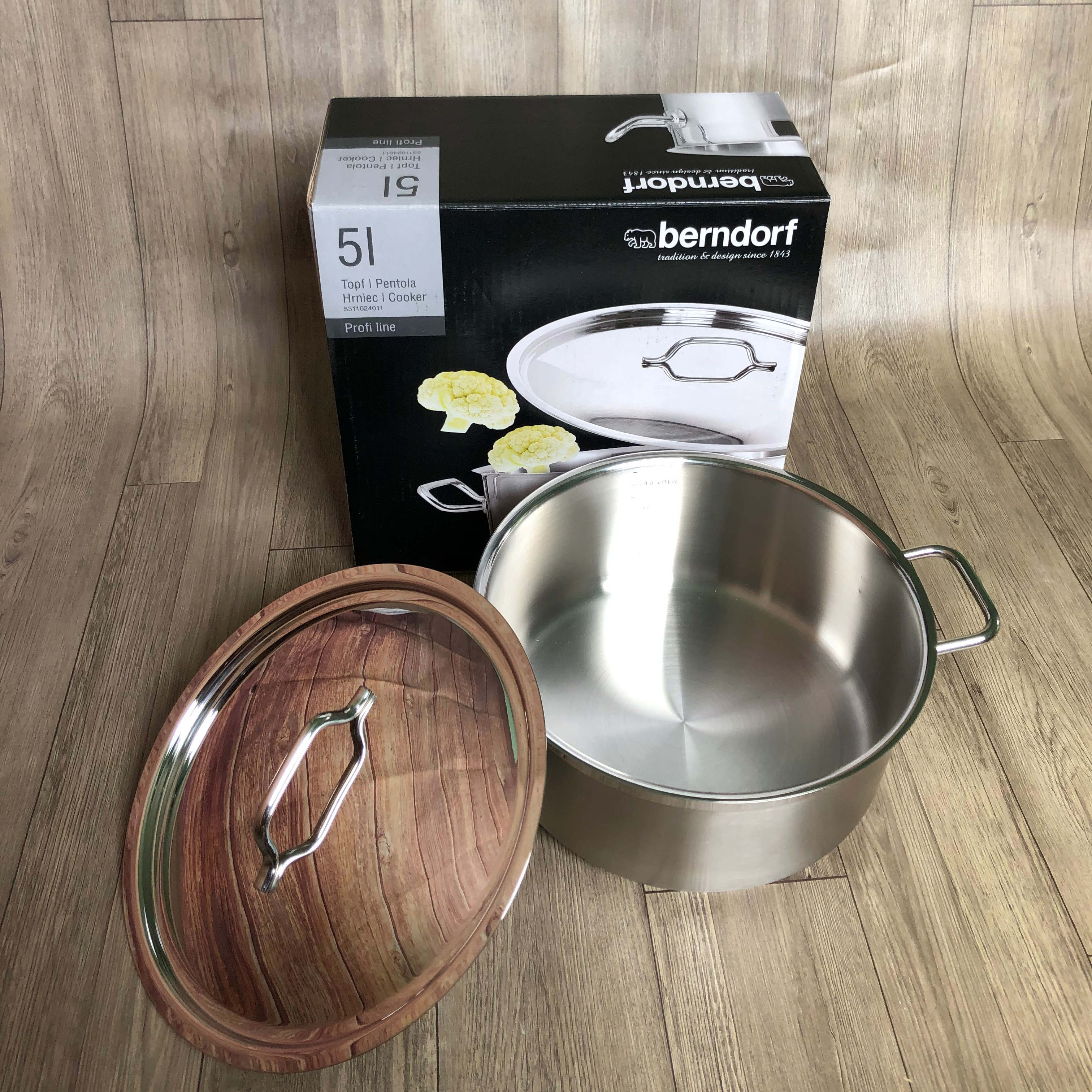 Soong Nồi Inox Cao Cấp Đáy 3 Lớp Thân Cao 2 Lớp Nắp Inox 24x11cm 5L Berndorf Sandrik - Stainless Steel Casserole with Lid