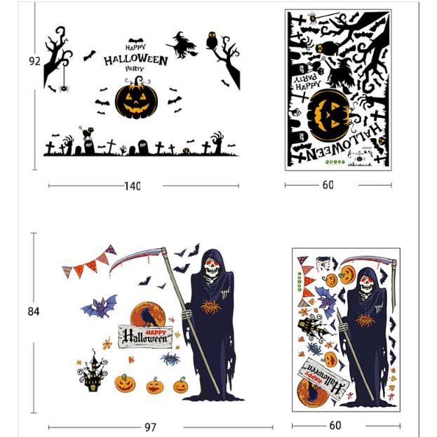 COMBO DECAL DÁN TƯỜNG - Xương Ma kết hợp Bí Đen Halloween