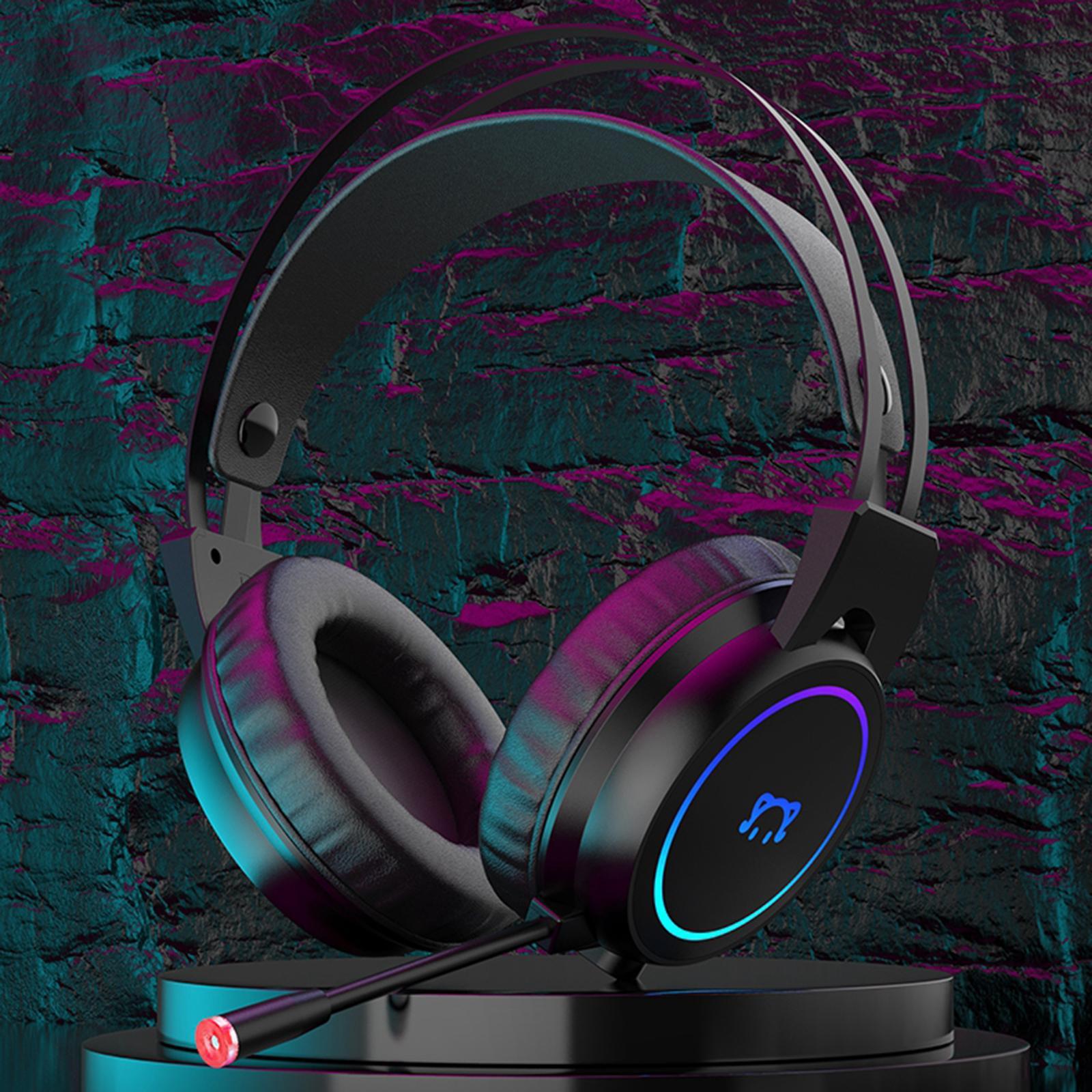 Surround Sound USB Gaming Headset Over-ear Headphones with Noise Isolating Mic LED Light for PC Mac Computer Gamers