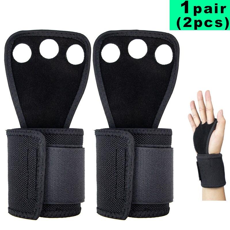 Gym Weightlifting Gloves 3 Holes Cowhide Leather Hand Grips Artistic Gymnastics Crossfit Grip Pull-ups Prevent Hand Blisters Rip