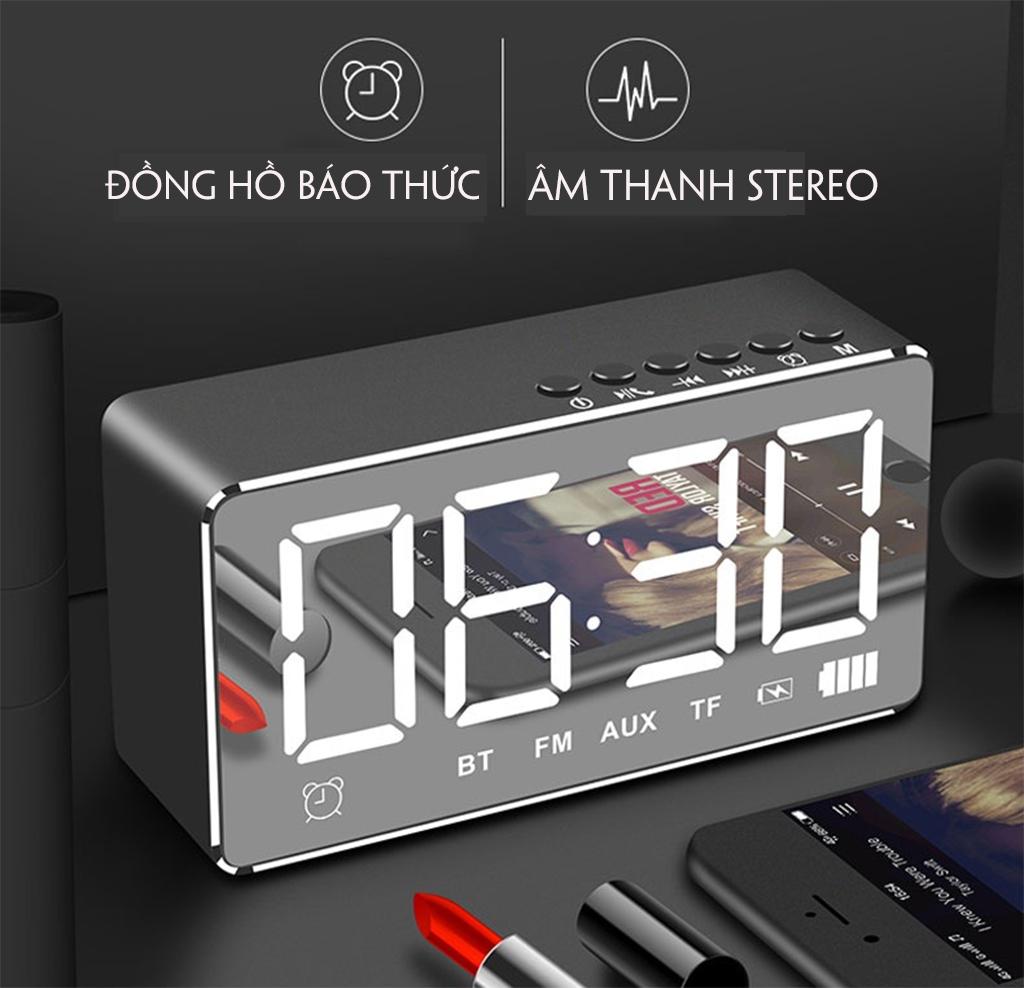 Loa Bluetooth Kiêm Gương Đồng Hồ Báo Thức VINETTEAM Loa Di Động Không Dây Máy Tính Điện Thoại Hộ Gia Đình Bass Mini Khối Lượng Cao - Hàng Nhập Khẩu