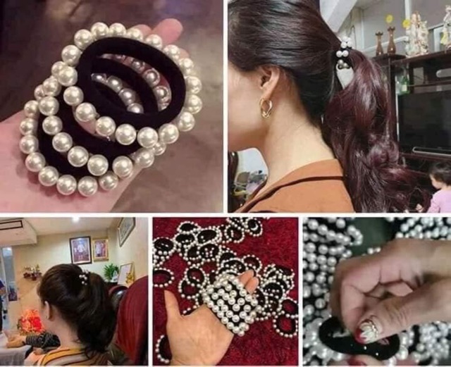 Dây cột tóc đính hạt ngọc trai nhựa cho chị em có mái tóc xinh