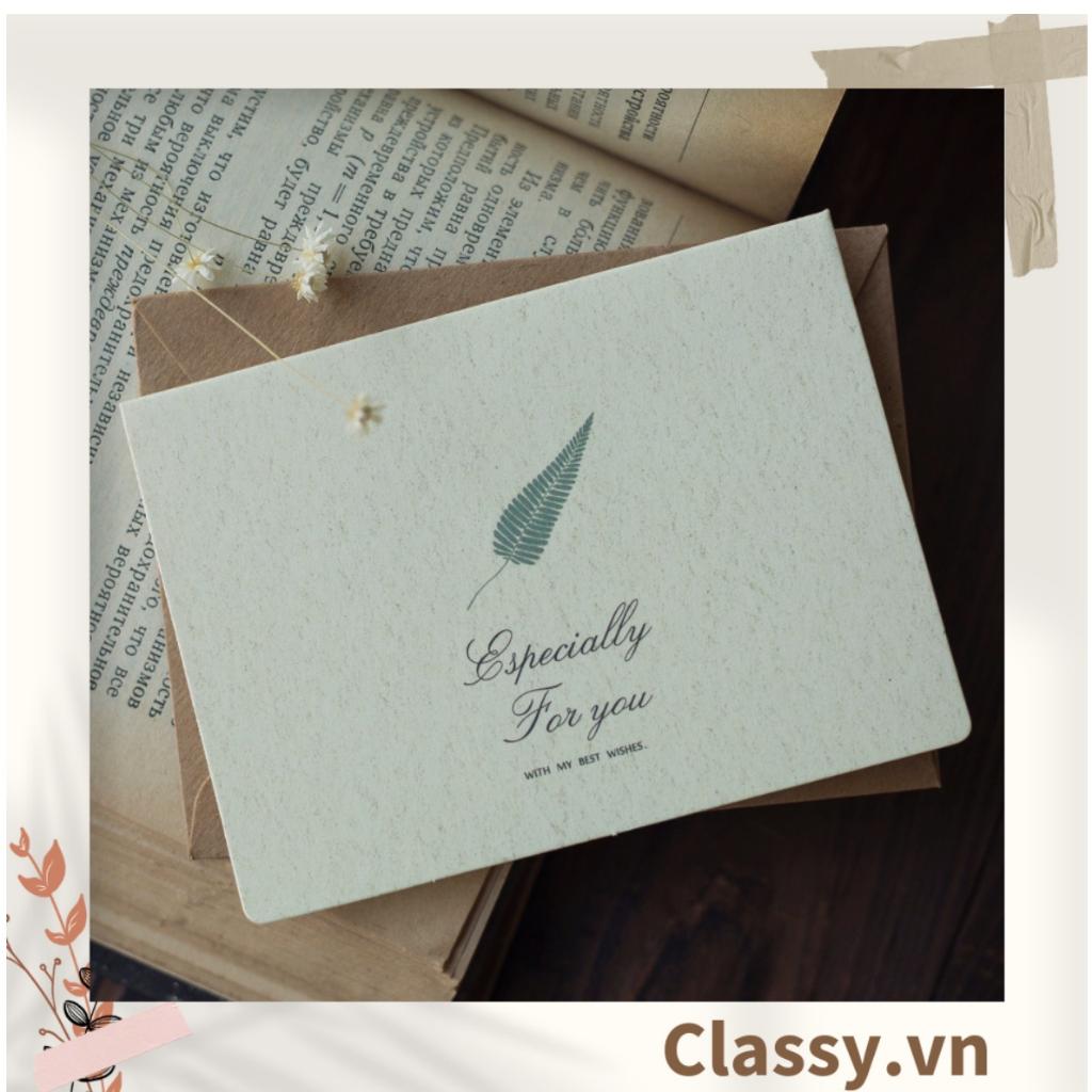 Thiệp Cổ điển Vintage in hình lá cây, giấy art sang trọng kèm phong bì giấy kraft và nhãn dán Sticker Classy Q625