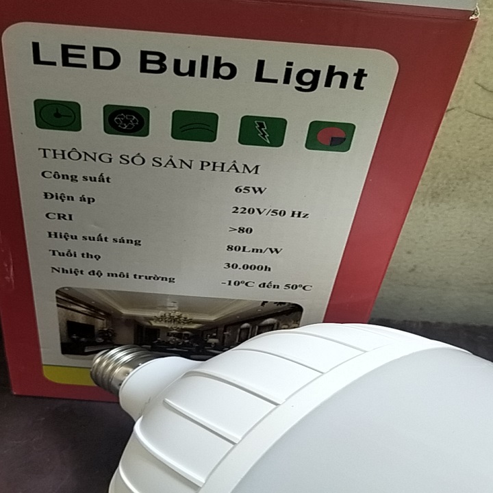 Bóng đèn Led siêu sáng 65W đui đèn xoáy Puge E27, Led Hàn Quốc Trụ Nhựa, Ánh sáng trắng, đèn trang trí sân vườn, led công suất lớn Bulb Led Light VCX