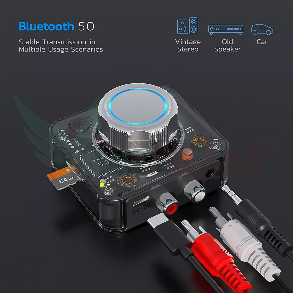 Bộ Chuyển Đổi Không Dây Bluetooth 5.0 Vinetteam C39/BR-04 Hỗ Trợ Âm Thanh Đa Chức Năng TF AUX 3.5mm RCA Cho Loa Ô Tô Tai Nghe Bluetooth Biến Loa Thường Thành Loa Bluetooth - Hàng Chính Hãng