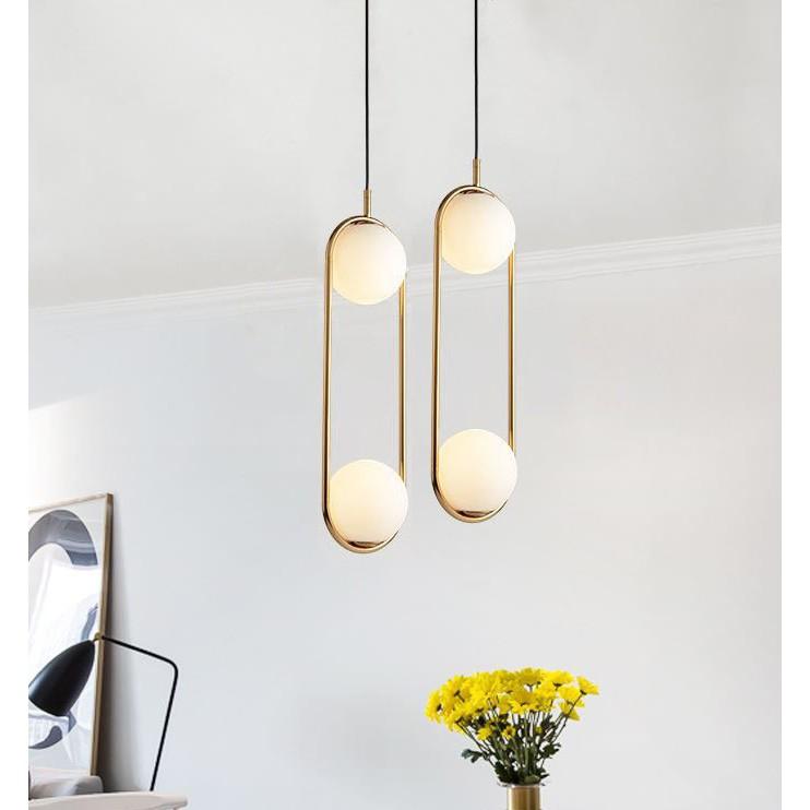 Combo đèn thả ZATEM chao thủy tinh địa cầu, khung mạ vàng hình Elip 2 đầu độc đáo - kèm bóng LED chuyên dụng .