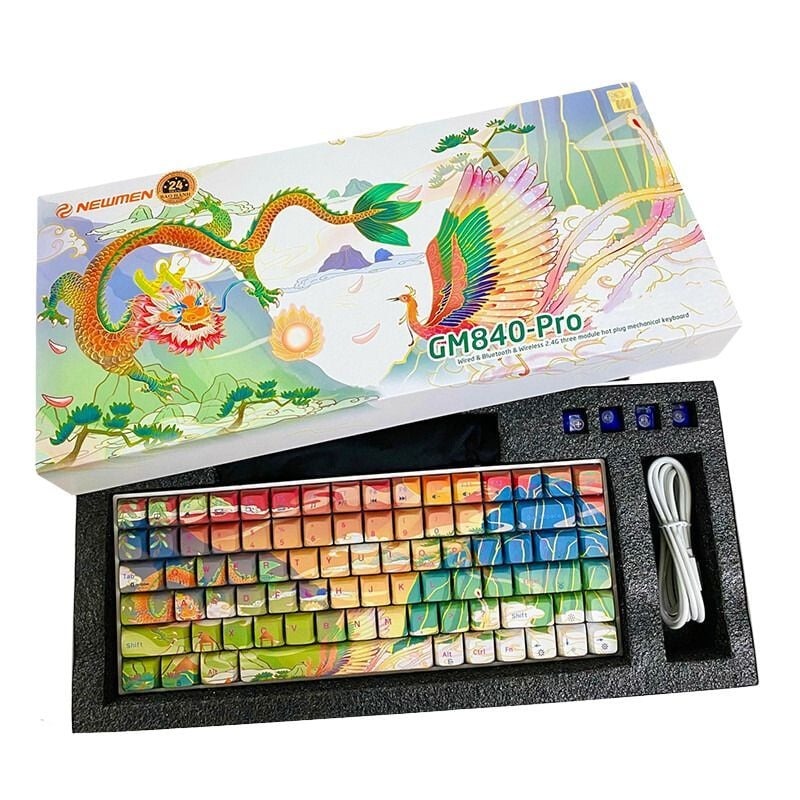Bàn phím cơ không dây Newmen GM840 Pro (Rồng &amp; Phượng ) KailhBox Hush V3/ Super Silent - Hàng Chính Hãng