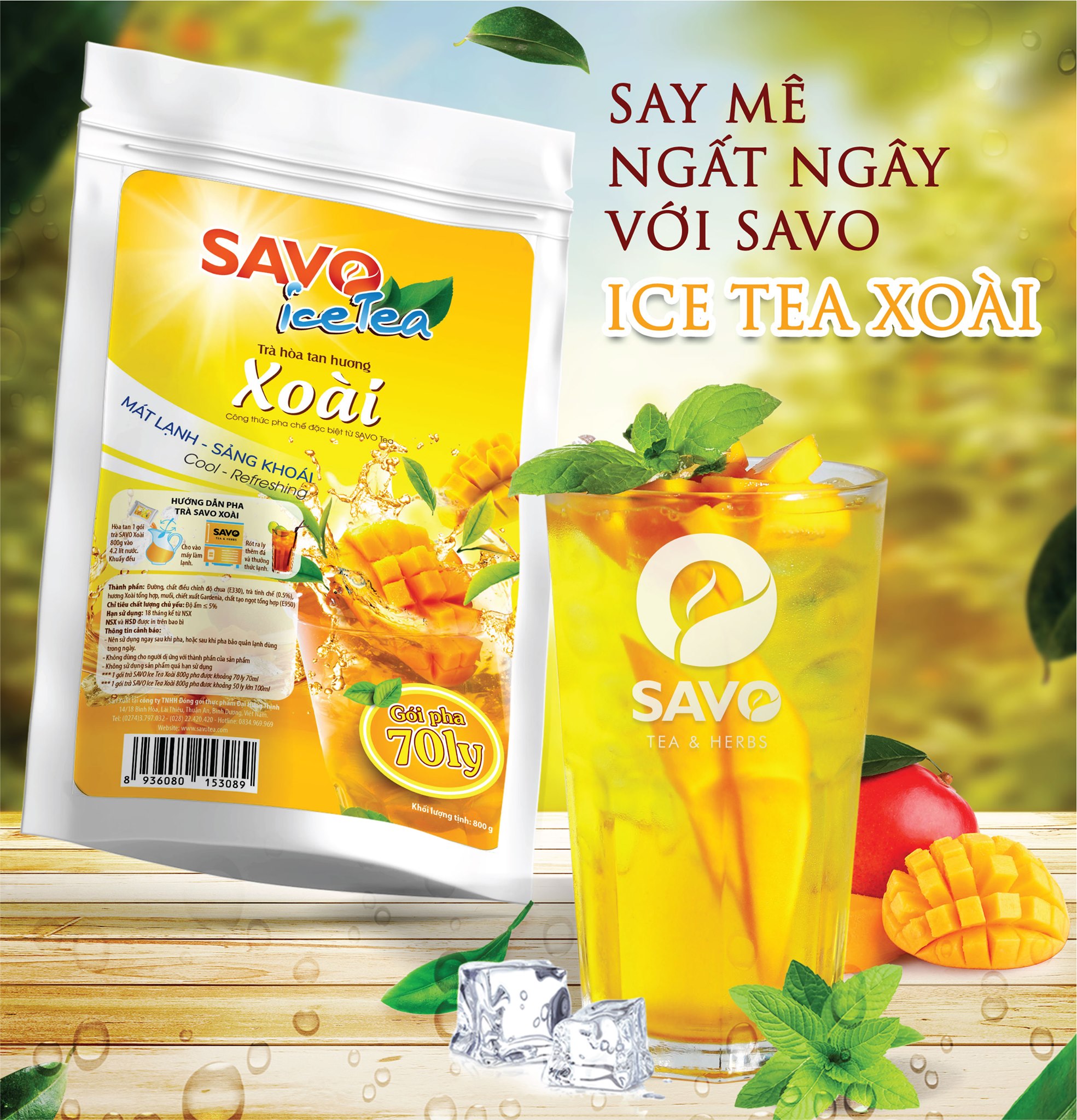 Trà SAVO Hòa Tan Xoài (Mango Ice Tea) - Túi 800gr