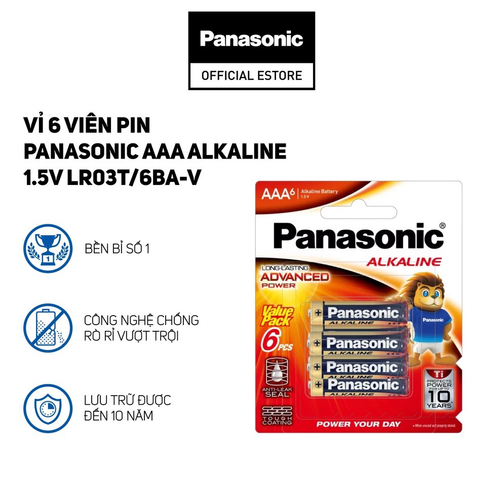 Vỉ 6 viên pin Panasonic AAA Alkaline 1.5V LR03T/6BA-V - Hàng Chính Hãng