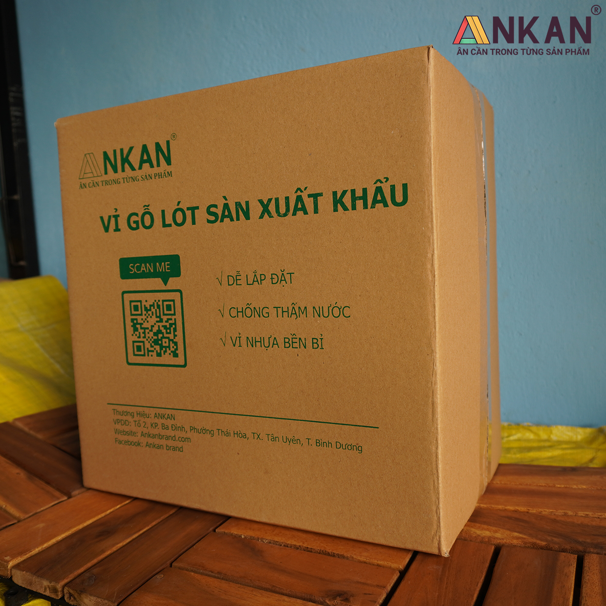 Vỉ Gỗ Lót Sàn Ban Công Thương Hiệu ANKAN Màu Nâu Vàng Loại 12 Nan, Ván gỗ lót sàn ngoài trời, Sân vườn, Hồ Bơi, Phòng Spa, Siêu Bền, Chịu Nước Tốt, Chống trơn Trượt, Tiêu Chuẩn Xuất Khẩu