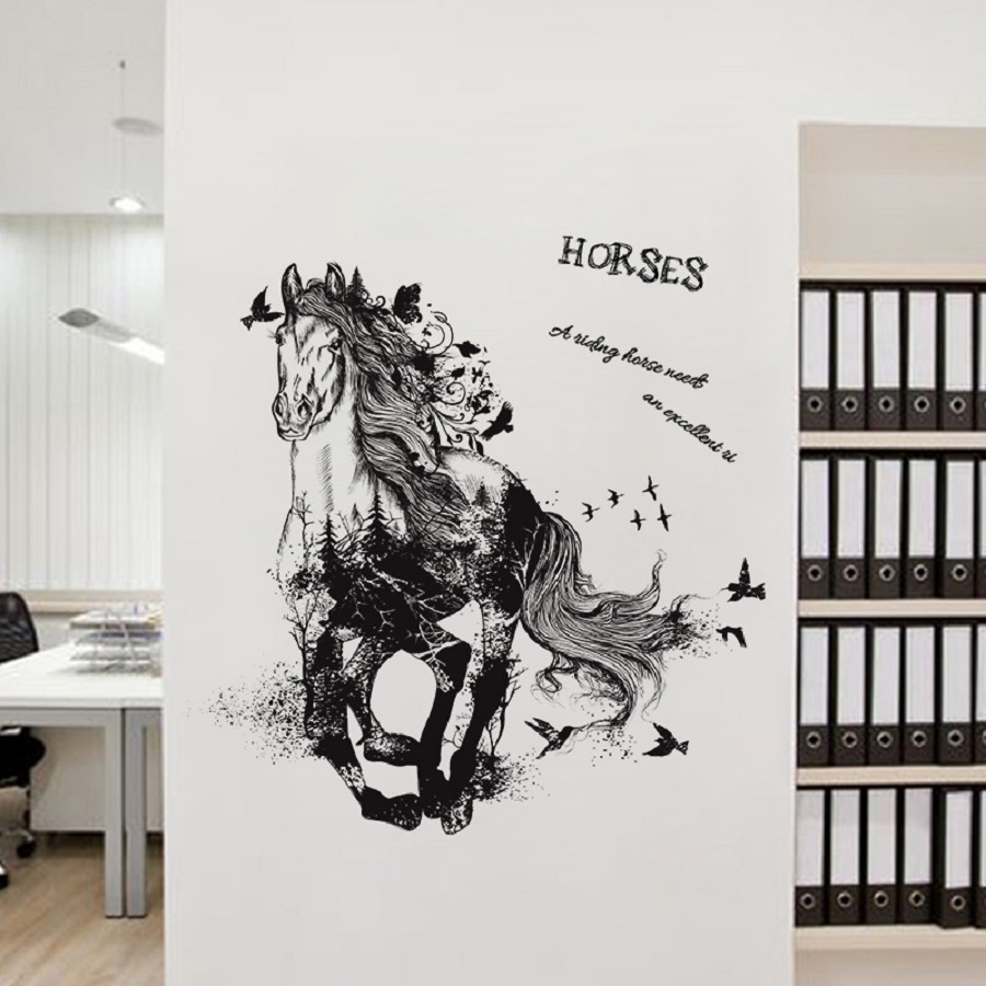Decal dán tường trang trí ngựa HORSES phòng khách phòng ngủ MÃ ĐÁO THÀNH CÔNG