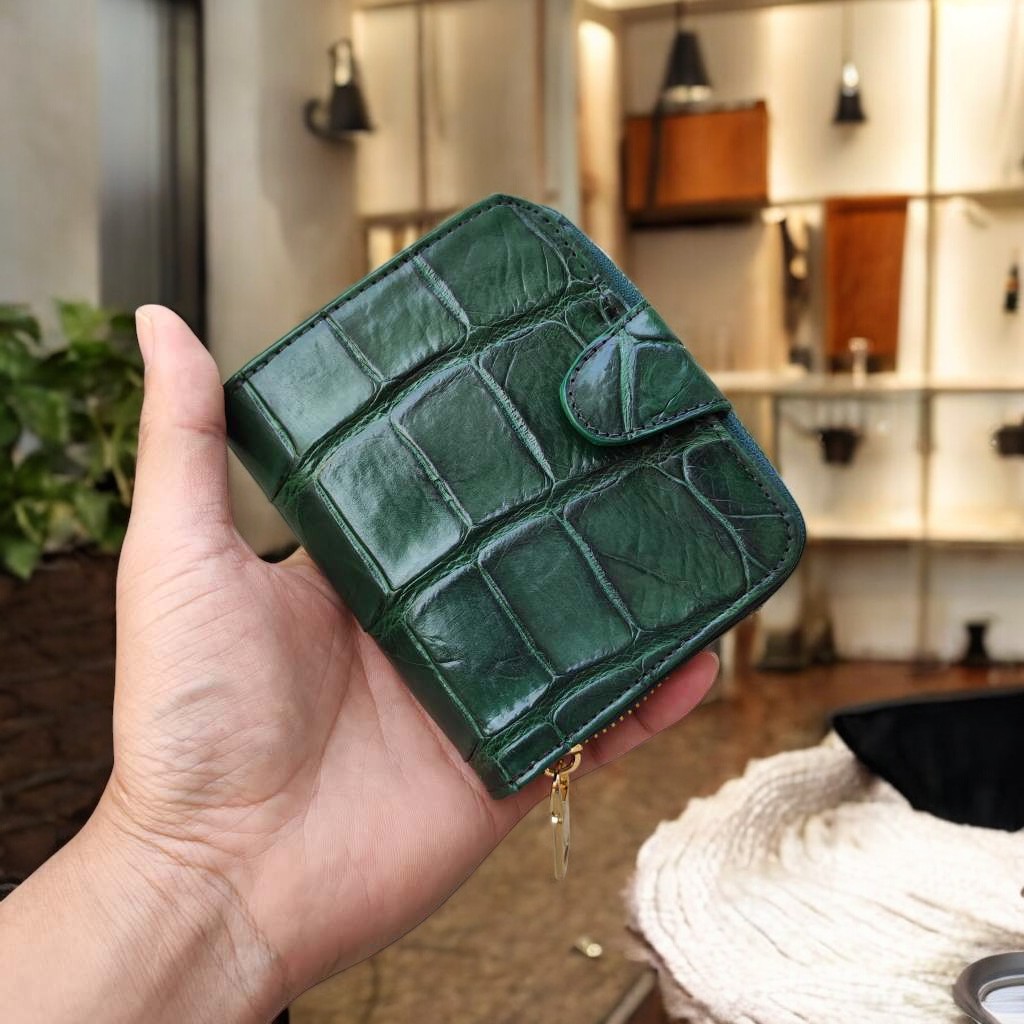 Ví nữ DA BỤNG CÁ SẤU XANH RÊU SIÊU LỚN. Ví nhỏ gọn nhưng đựng siêu nhiều đồ!