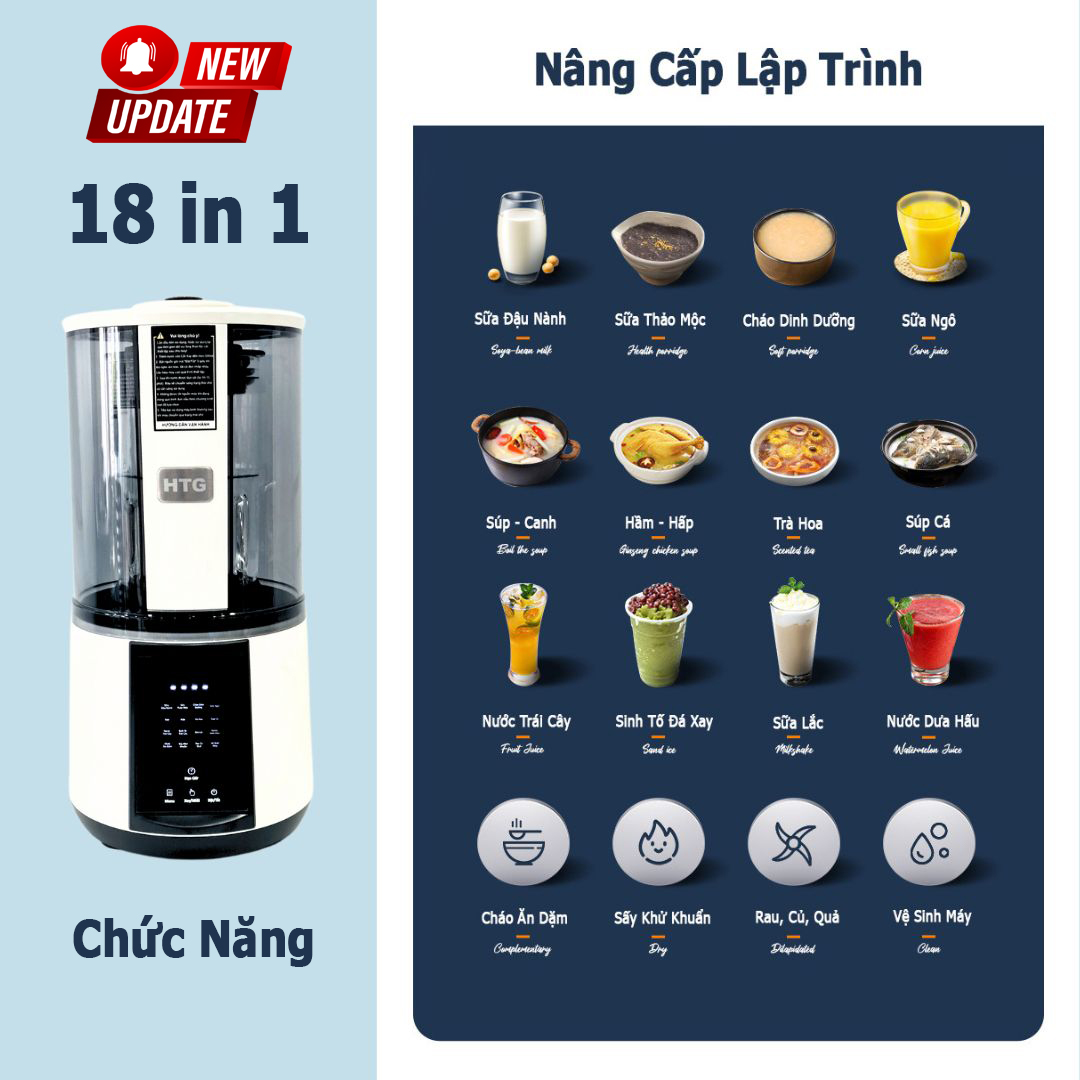 Máy làm sữa hạt CB8825 xay nấu sữa hạt 18 chương trình đa năng, siêu thanh chống ồn công nghệ mới, cháo súp dinh dưỡng tiện lợi, sinh tố trái cây đơn giản tại nhà, hàng chính hãng