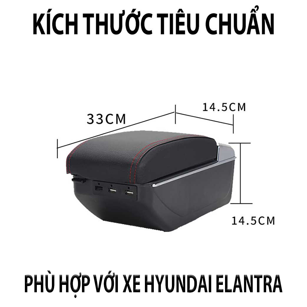 Hộp tỳ tay ô tô, xe hơi cao cấp dùng cho xe Hyundai Elantra tích hợp 7 cổng USB