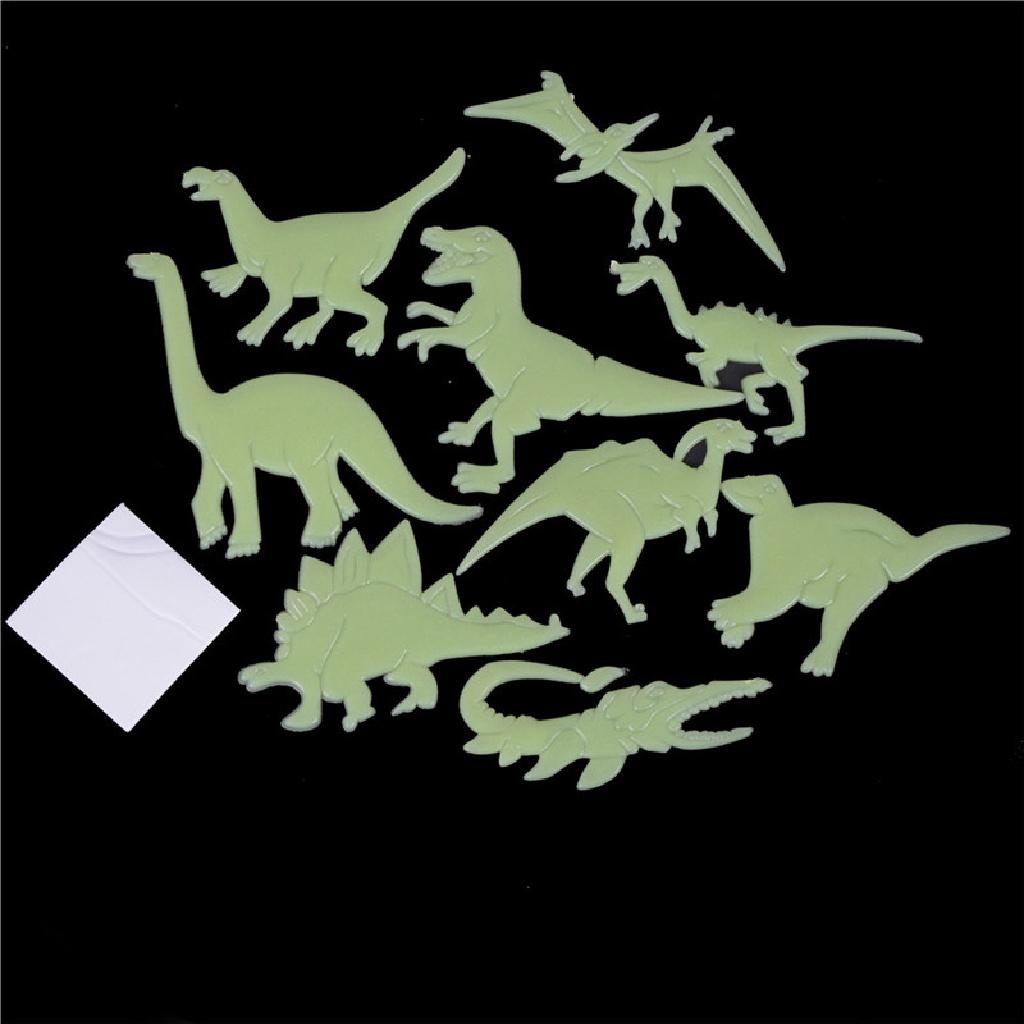 Queenten 9Pcs/set Glow in the Dark Luminous Dinosaurs Stickers Kids Room Wall Art Decoration QT