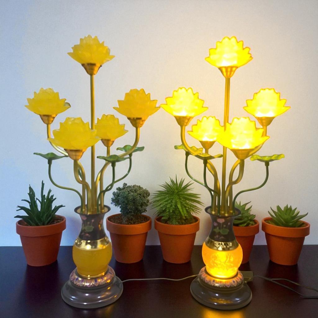 Đèn thờ 5 bông hoa sen gấm đỏ RỒNG VIỆT - Sang trọng, hoàn hảo cho không gian thờ cúng tôn nghiêm.