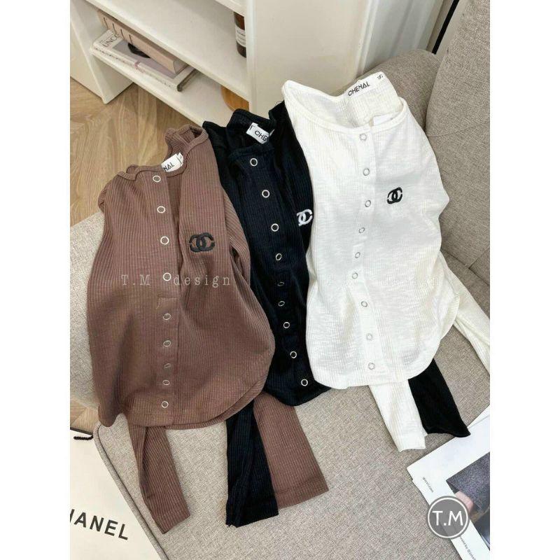 Áo tăm khuy croptop thêu ngực chữ x