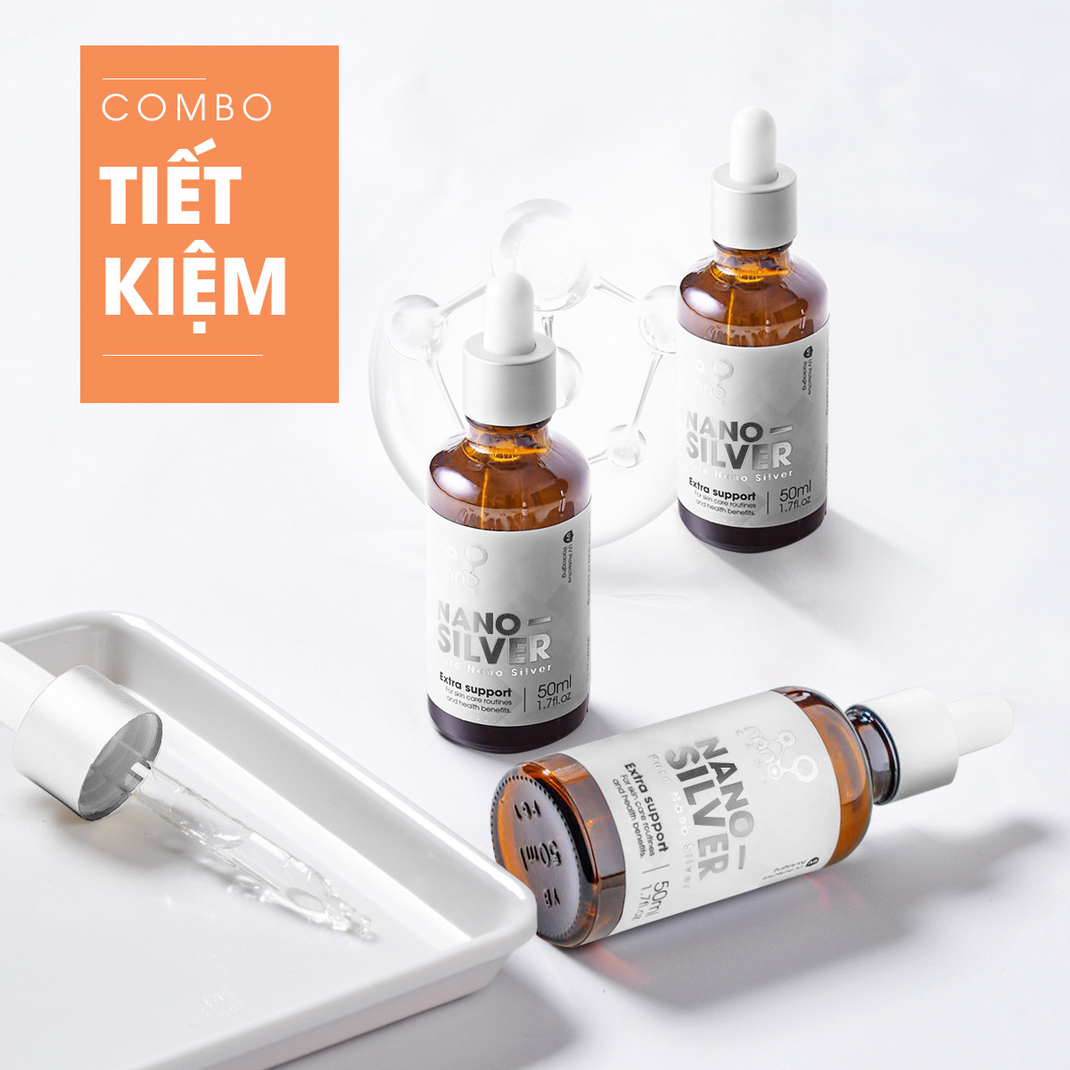 COMBO 3 Chai Ngừa mụn Nano Bạc tinh khiết làm sạch da từ bên trong kháng viêm, ngừa mụn,giảm thâm, mờ sẹo ( Chai 50ML)