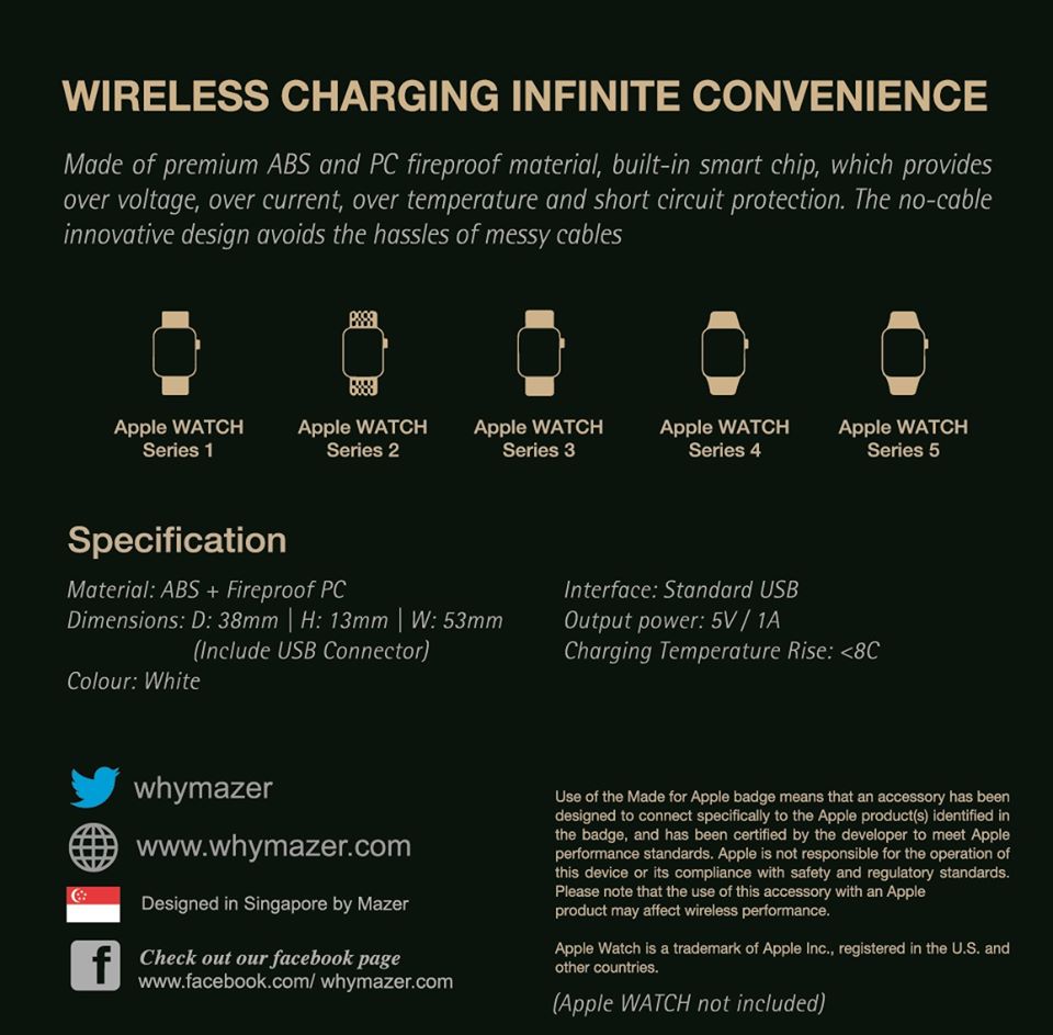 Đế sạc không dây dành cho APPLE WATCH- APPLE WATCH WIRELESS CHARGER- hàng nhập khẩu