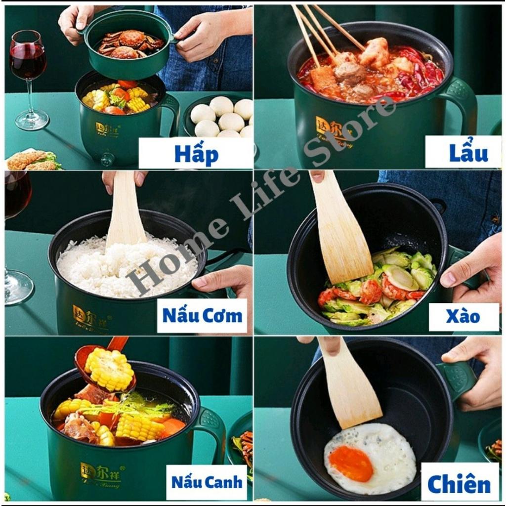 Nồi Lẩu Điện Mini 2 Tầng Kèm Giá Hấp Chế Biến Được Nhiều Món Nướng, Luộc, Chiên, Xào Chống Dính (Màu Xanh)