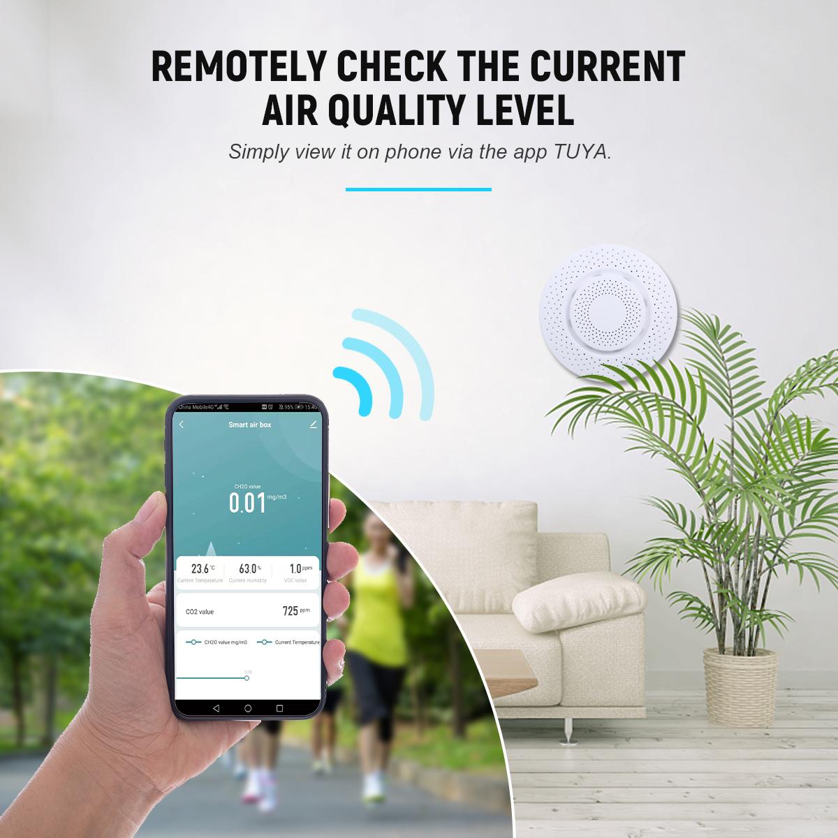 Máy theo dõi chất lượng không khí Wi-Fi thông minh Máy đo chất lượng không khí trong nhà với Cảnh báo ứng dụng và Bộ ghi dữ liệu