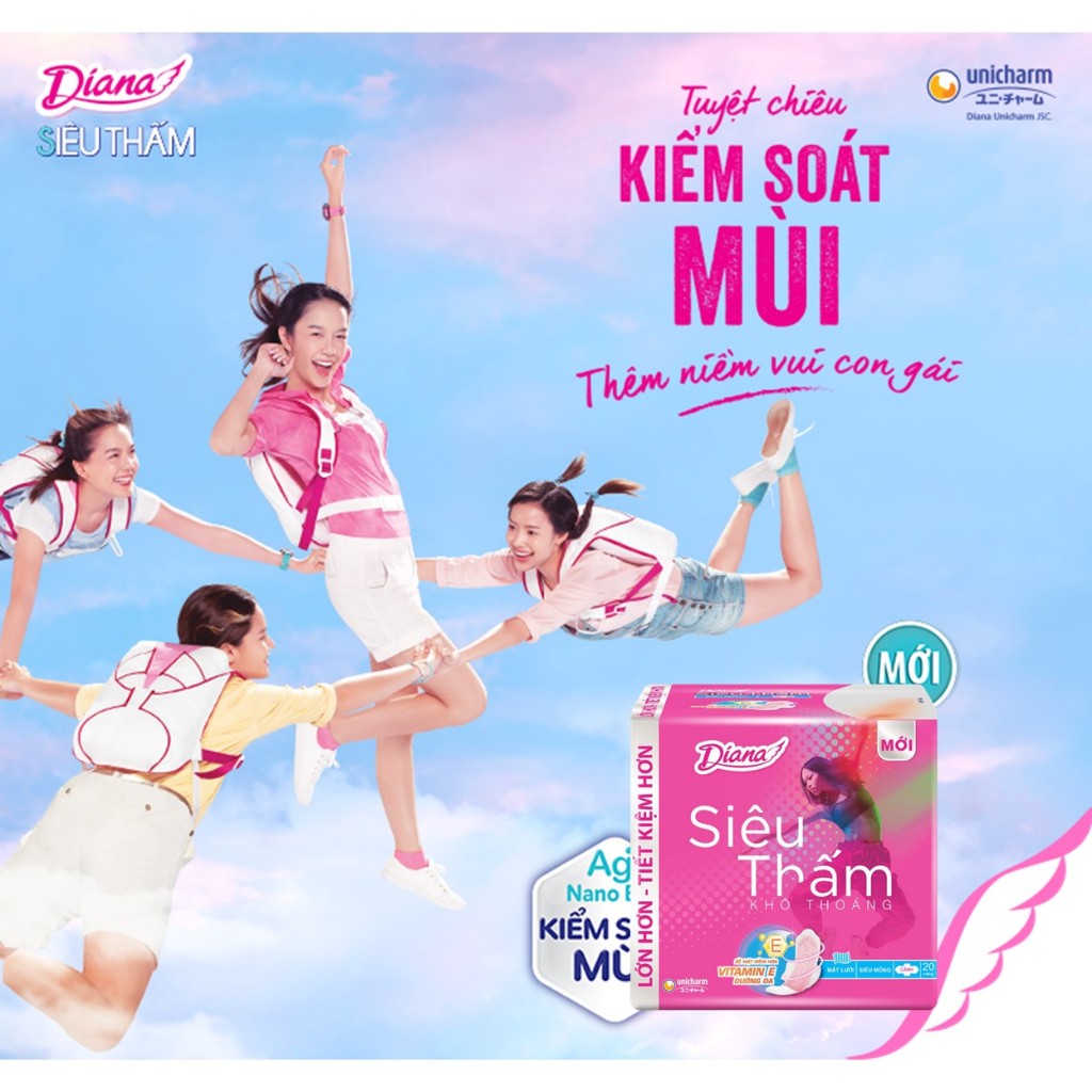 Combo 4 Băng vệ sinh Diana siêu thấm siêu mỏng cánh 20 miếng/gói