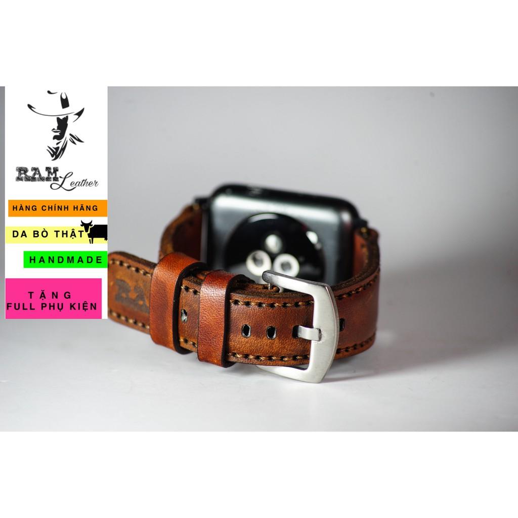 Dây đồng hồ RAM Leather cho apple watch da bò thật - RAM classic 1970 nâu sáng (tặng đầy đủ khóa + chốt + cây thay dây)