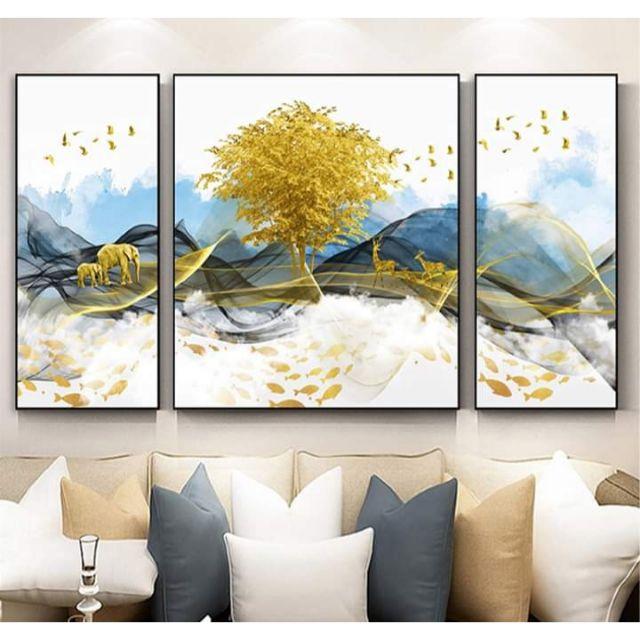 TRANH TREO TƯỜNG CANVAS,TRÁNG GƯƠNG MẪU TRANH TRỪU TƯỢNG NAI VÀ CÂY