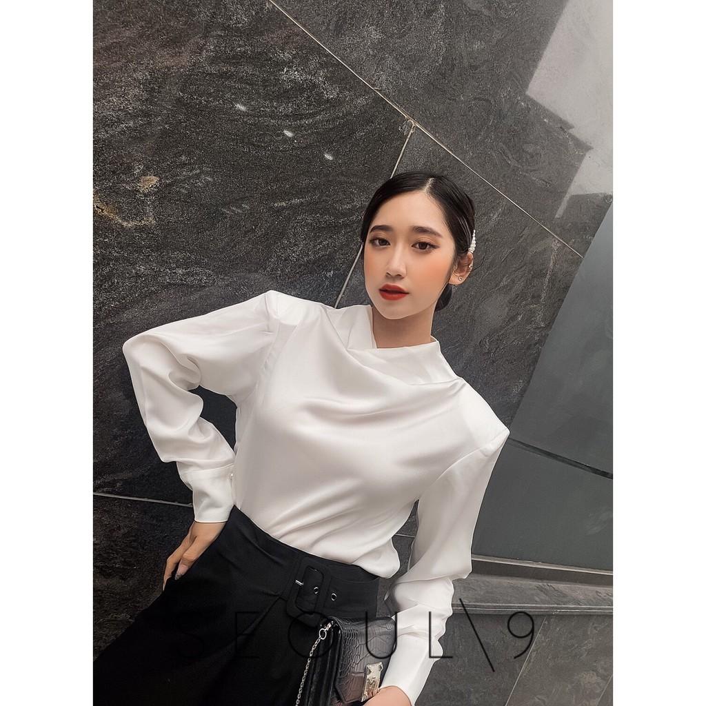 Sơmi lụa ngọc trai cổ đổ cá tính