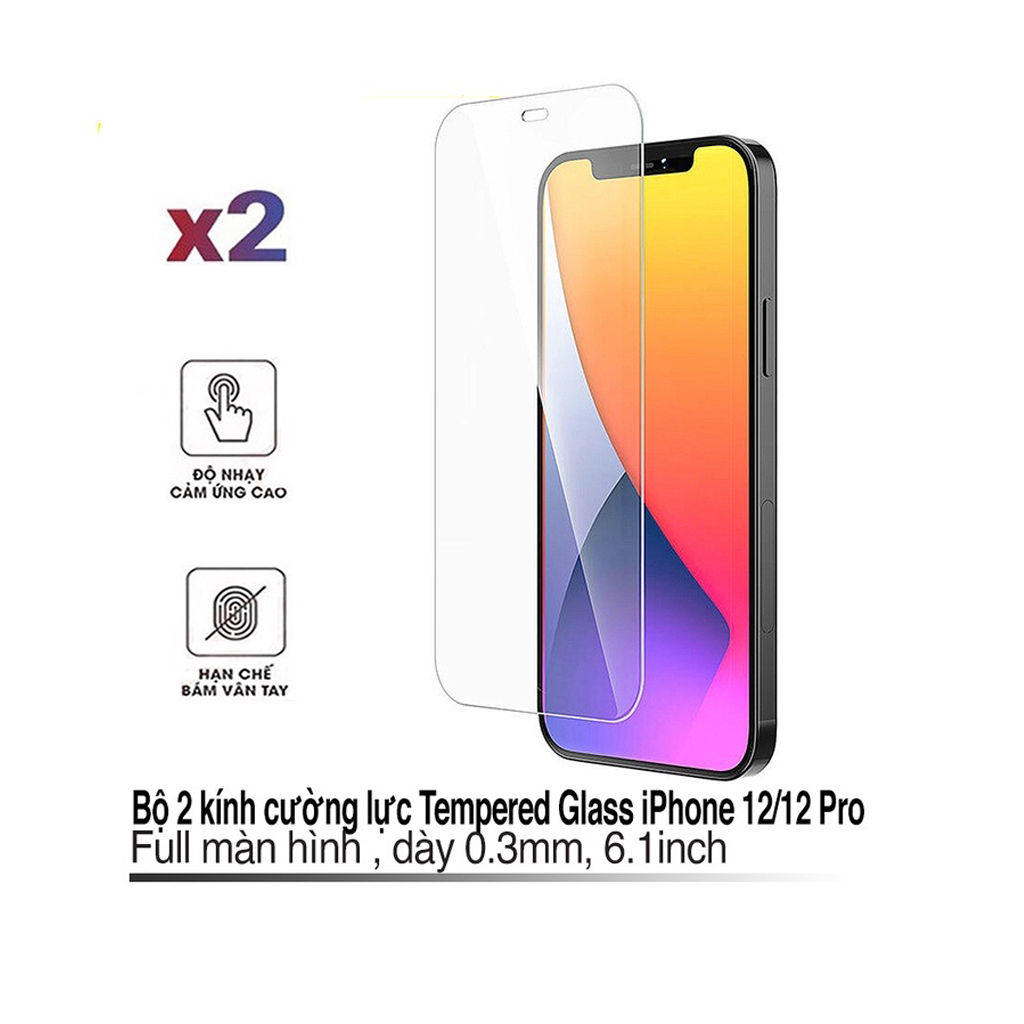 Bộ 2 kính cường lực Baseus Tempered full màn hình dày 0.3mm độ cứng 9H chống bám vân tay cho iPhone 12/12 Pro - Hàng chính hãng