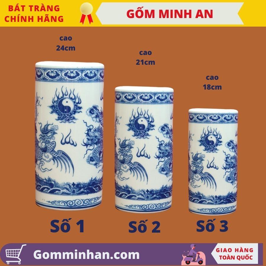 Ống Hương Thờ Ống Đựng Hương Vẽ Rồng Men Trắng Cao Cấp- Gốm Sứ Bát Tràng- Gốm Minh An