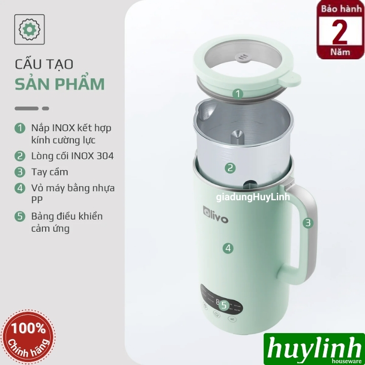 Máy xay nấu sữa hạt mini Olivo CB1000 - Dung tích 1000ml - 9 Chức năng - Hàng chính hãng