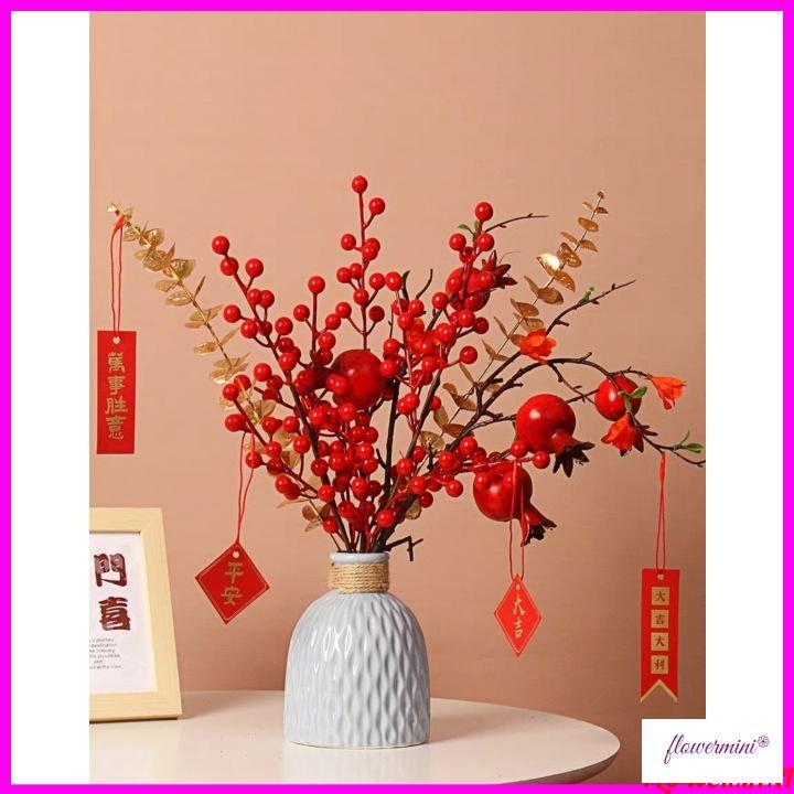 Bình hoa đào bon sai điểm cành đào đông đỏ tài lộc, an khang trang trí nhà cửa, nhà hàng độc đáo Flowermini HD-01
