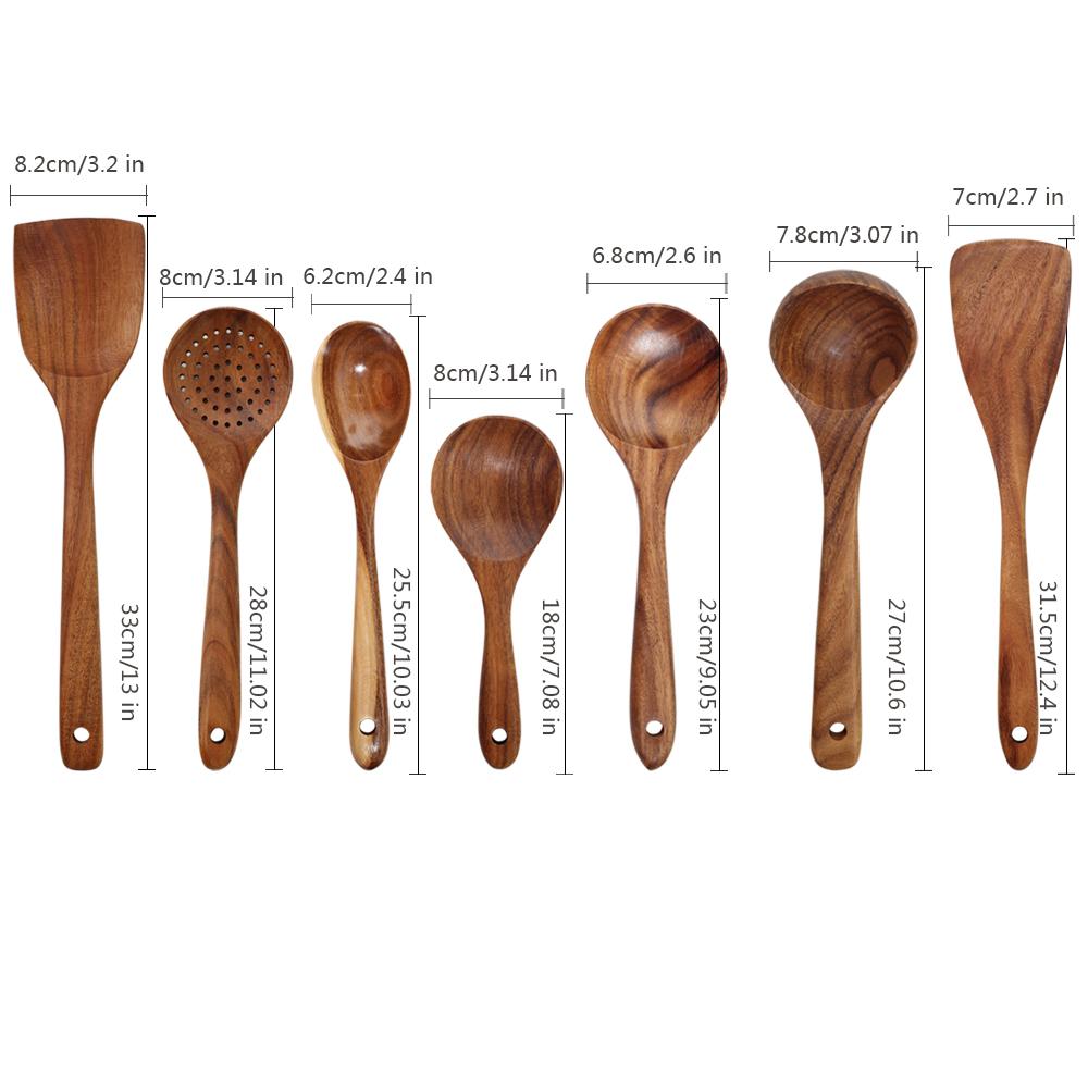 1-7 Cái/bộ Gỗ Tếch Gỗ Tự Nhiên Bộ Đồ Ăn Nhà Bếp Bộ Dụng Cụ GÀU MÚC Turner Cơm Rây Lọc Canh Skimmer Nấu Muỗng Có Thể Tái Sử Dụng