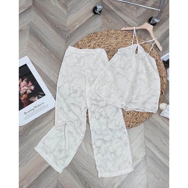 Set áo yếm quần suông be ren hoa