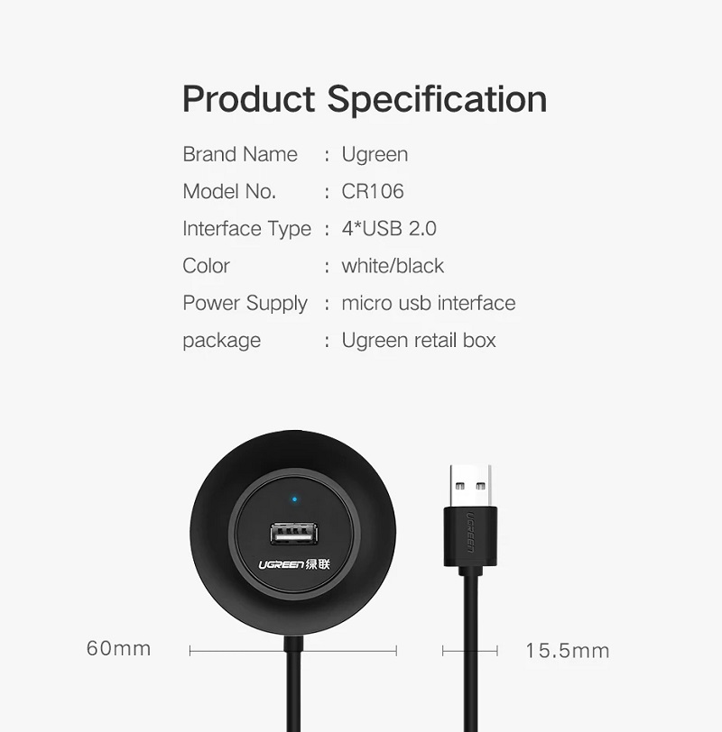 Hub USB 2.0/ 3.0 4 cổng tốc độ 5Gbps UGREEN hàng chính hãng