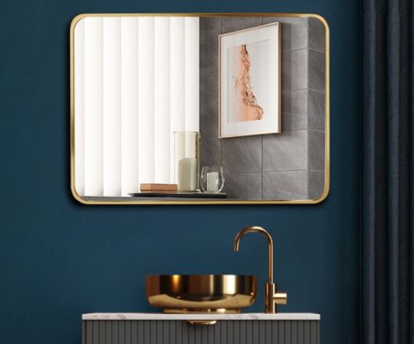 Gương chữ nhật khung nhôm mạ vàng 700x500 mm