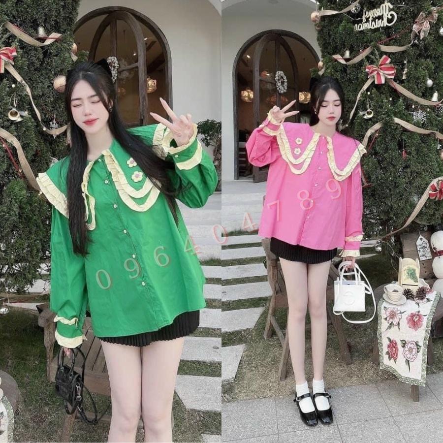 Áo Sơ Mi Nữ Tay Dài Cổ Bèo M055 form Rộng Chất Voan Dày Cho nữ dưới 55kg Xinh Xắn