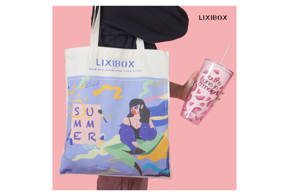 [HB Gift] Combo Băng Đô Rửa Mặt Halio, Gương Cầm Tay Lixibox - Purple, Túi Tote Summer Tím