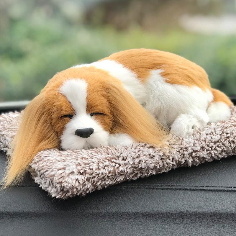 CÚN TRẮNG VÀNG TAI DÀI Thú bông GIỐNG THẬT 99% chó lõi than hoạt tính lọc không khí khử mùi trang trí xe hơi ô tô
