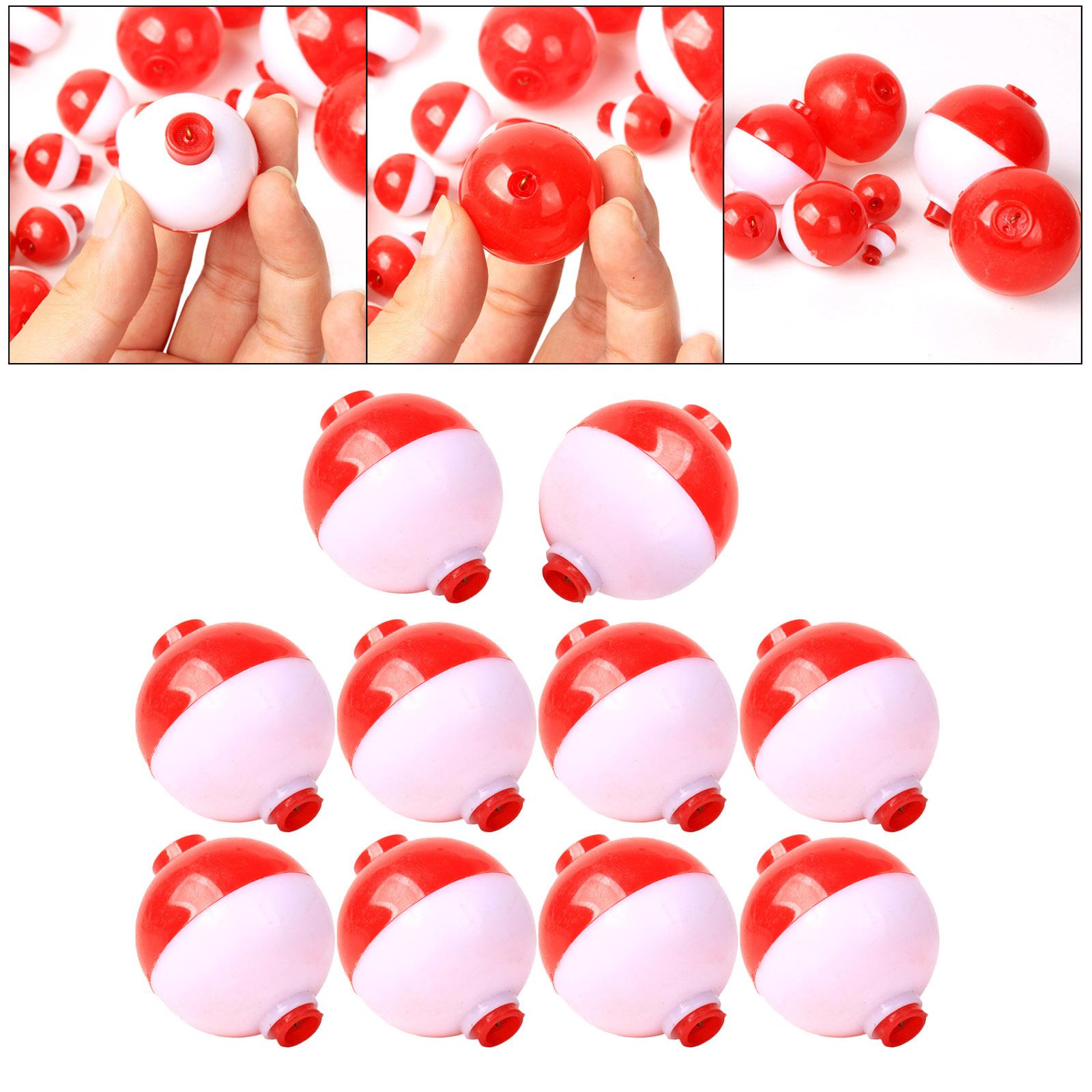 10 Pack Bobber Bulk Hard Plastic Fishing Float, Fishing Bobbers Snap-on Floats, Red and White