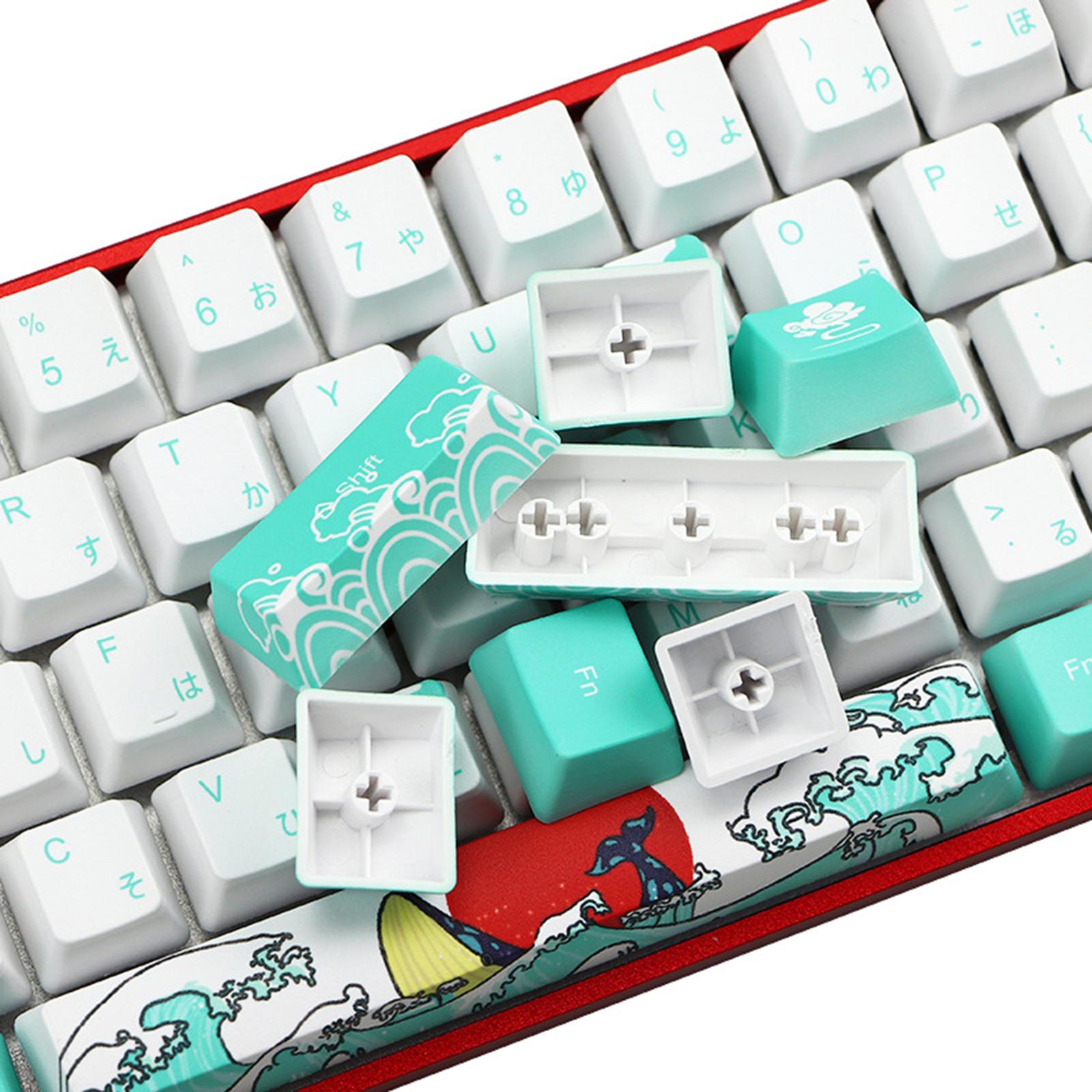 71 Keys Coral Sea Ukiyo-e PBT Keycaps Set for Cherry MX Keyboards English