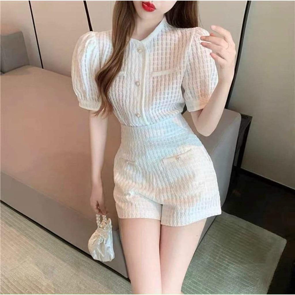 Set bộ đồ nữ gấm kim cương sang chảnh không kém phần cute dành cho các nàng đi chơi, dạo phố