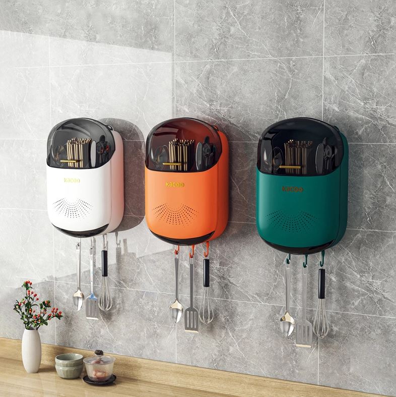 Hộp Đựng Đũa Muỗng Dán Tường Có Nắp Đậy Chống Bụi Bẩn