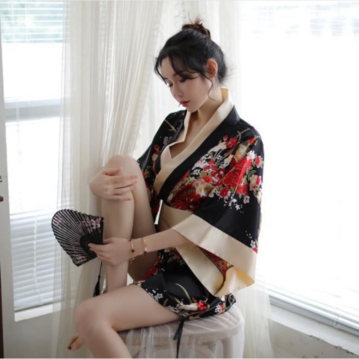 Bộ đồ ngủ Kimono phong cách Nhật Bản quyến rũ - Màu đen